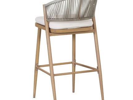 Outdoor Bar Height Metal Frame Counter Stools With Scallop Shaped Backrest & Water Resistant Cushions