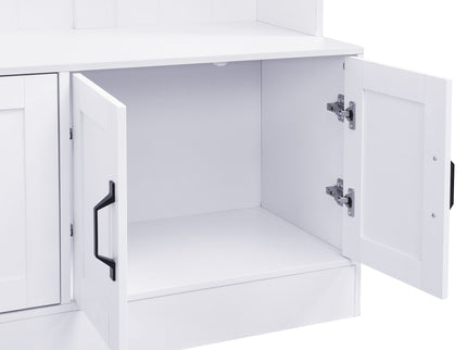 Tall Hall Tree With Shoe Storage, 4 In 1 Entryway Bench With 6 Cabinets, 4 Coat Hooks & Adjustable Shelf For Hallway - White