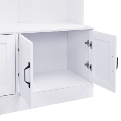 Tall Hall Tree With Shoe Storage, 4 In 1 Entryway Bench With 6 Cabinets, 4 Coat Hooks & Adjustable Shelf For Hallway - White