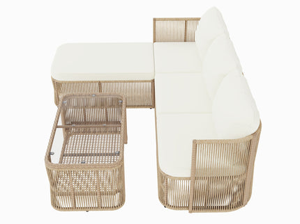 Outdoor Modular Conversation Sofa With Cushions And Coffee Table - Beige