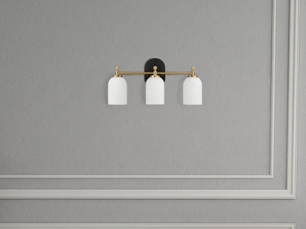 Meadows - 3 Lights Vanity Brush Bathroom Wall Light For Bathroom Over Mirror - Black / Gold / White