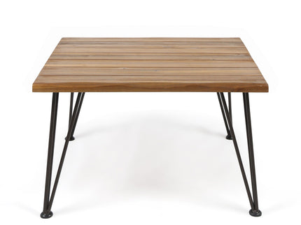 Outdoor Coffee Table With Slat Top And Metal Legs - Teak