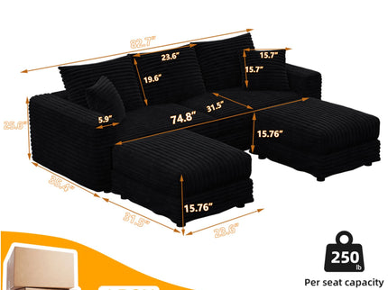 Deep Seat Convertible Sofa With Soft Pillows And Ottomans