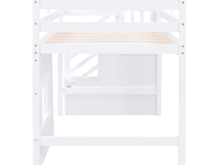 Loft Bed With Storage Staircase, Window & LED Light