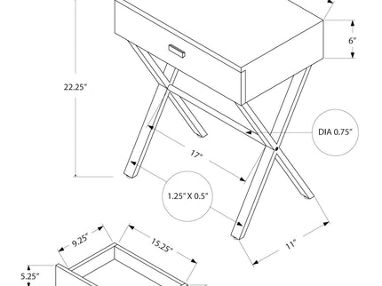 Accent Side X Table, Storage Drawer, Contemporary & Modern
