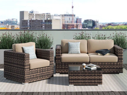 Modern Style Hdpe Wicker Seating Group With Cushions For 3 People In Brown Finish