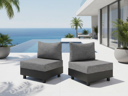 Modular Armless Chairs With Coffee Table For Garden (Set of 2) - Gray