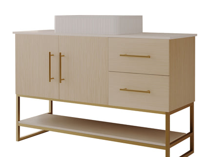 Bathroom Vanity With Vessel Sink Accent Free Standing Cabinet - Ameican White Oak / Gold / White