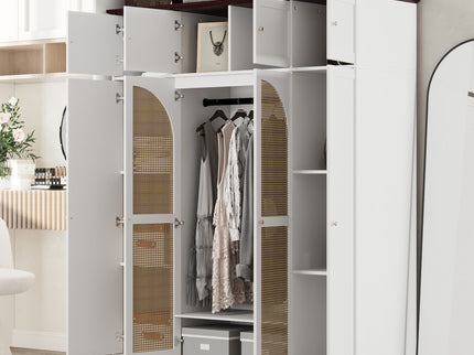 8 Door Armoire Wardrobe With Adjustable Shelves And Hanging Rod