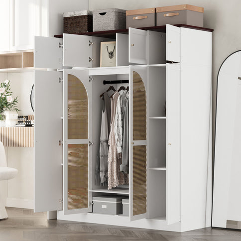 8 Door Armoire Wardrobe With Adjustable Shelves And Hanging Rod