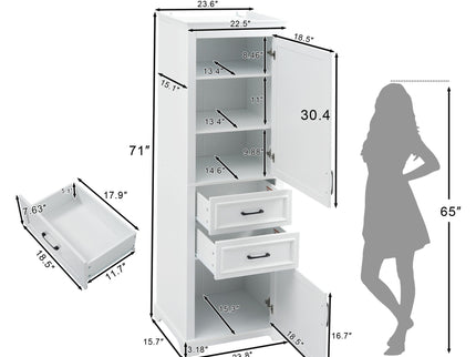 Freestanding Bathroom Vanity Tall With Damping Hinge Doors, Adjustable Shelves - White