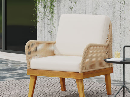 Outdoor Club Chair With Rope Weave Design - Teak