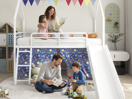 Jack - House Loft Bed With Slide And Curtain Set