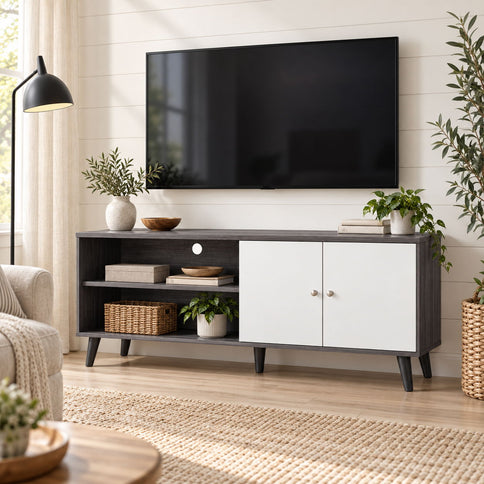 Amidon - TV Stand, With 2 Storage Shelves And 1 Cabinet
