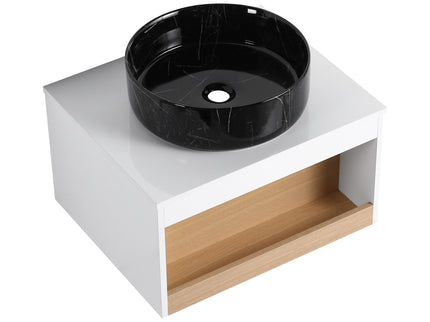 Floating Bathroom Vanity With Vessel Sink With Open Shelf Storage