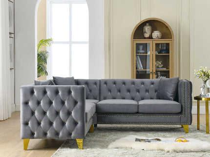 L-Shaped Corner Sofa, 5 Seater Sectional With Tufted Design