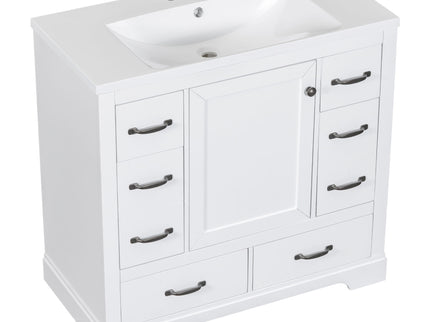 Modern Bathroom Vanity With Sink, 6 Drawers, Adjustable Shelf