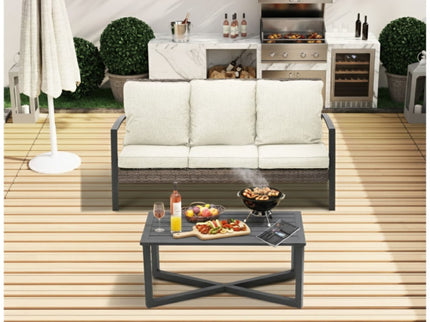 2 Piece Patio Set With Cushions & Coffee Table