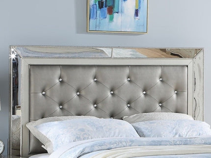 Glamorous Tufted Headboard Bed With Mirror Trim