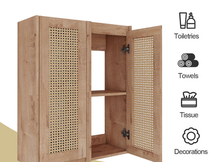 Modern Wall Mounted Bathroom Vanity With Resin Sink And 2 Side Cabinet, Imitative, Construction - Imitative Oak
