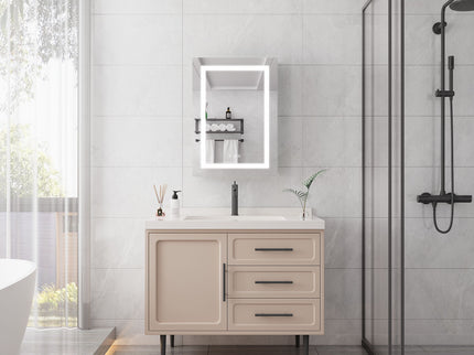 20 X 28" Bathroom Medicine Cabinet With Mirror Wall Mounted LED Bathroom Mirror Cabinet With Lights, Anti-Fog, Waterproof, Dimmable, 3000K~6000K, Single Door, Touch Swich, Storage Shelves - Silver