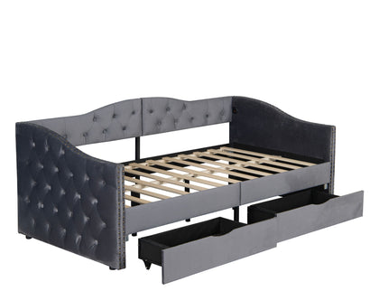 Full Size Bed Frame, Upholstered Cloud Bed Frame With Headboard, 2 Storage Drawers And 2 USB Charging Design, No Box Spring Needed - Gray