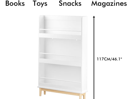 Wall Mounted Bookshelf, 3 Front Facing Display Shelves For Toddler Bedroom - White