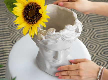 Greek Style Cement Head Planter Indoor Outdoor Home, Garden Decor - Gray
