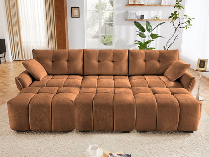 Sofa Set With Ottoman And Pillows, Textured, High Resilience Cushions