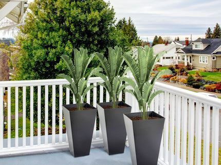 Outsunny - Outdoor Planters (Set of 3) Large Taper Planters With Drainage Holes And Plug, Faux Wood Plastic Flower Pots For Outdoor, Indoor, Garden, Patio