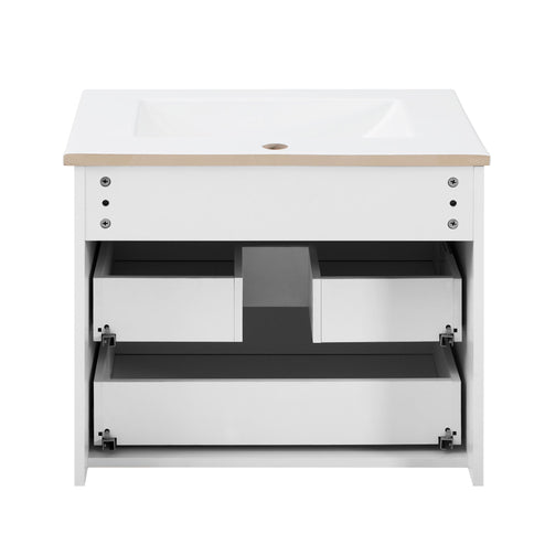 Wall Mounted Floating Cabinet With Double Drawer, Rectangular Sink