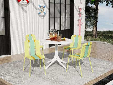 4 Piece Set Of Color Block Designed Single Chairs With Round Table - Grain Yellow / Haze Green / Tropical Orange / White