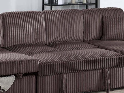 Convertible Sectional, Storage Chaises, Pull Out Middle Section - Chocolate