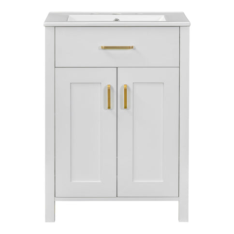 Modern Bathroom Vanity With Ceramic Sink, Soft-Close Doors, Flip Drawer, U-Shaped Shelves, Elegant Storage Solution