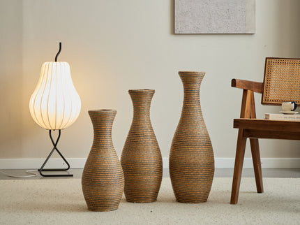 3 Piece Artificial Rattan Floor Vase Set Decorative Accent For Living Room, Hallway & Entryway, Ideal For Dried Or Silk Flower Arrangements - Beige