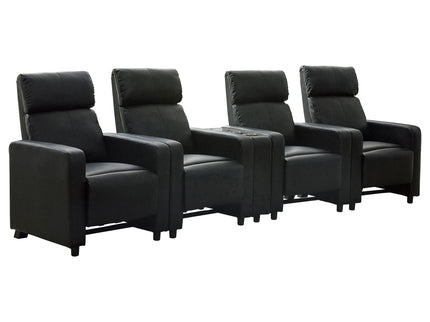 Warren - 4 Seater Home Theater With Wedge Console Recliners - Black