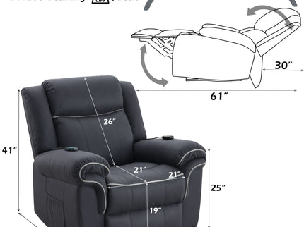 Domana - Polished Microfiber Power Nirion Recliner With Lift Heating Massage Chair - Dark Blue