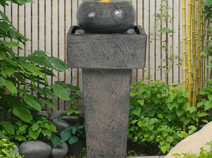 Minimalist Column Fountain With LED Lighting, Outdoor Decor For Patio, Porch And Garden - Gray