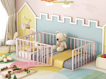 Metal Floor Bed Frame With Fence And Door