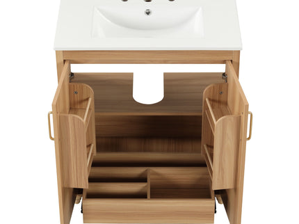 30" Bathroom Vanity With Sink, Cabinet With Doors And Drawer, Rectangular Shape - Natural