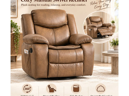 Rocker Recliner Chair With Manual Recline And 360° Swivel Base