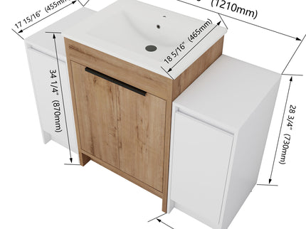 48" Freestanding Bathroom Vanity With Sink And 2 Storage Cabinets, Soft Closing Door - Imitative Oak / White
