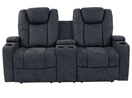 Power Reclining Loveseat With Adjustable Headrest, Storage, Cup Holders - Inky Blue