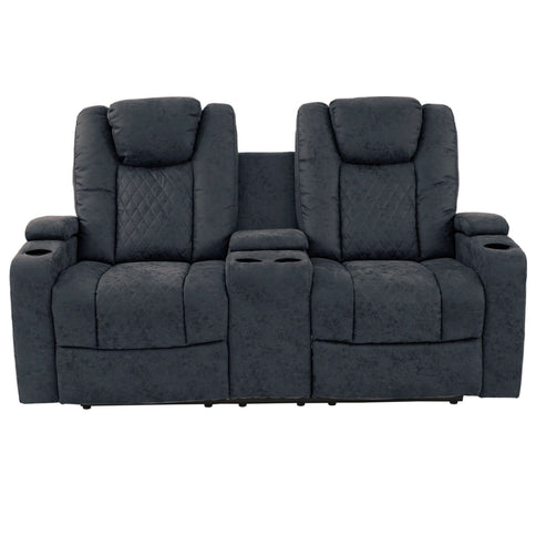 Power Reclining Loveseat With Adjustable Headrest, Storage, Cup Holders - Inky Blue