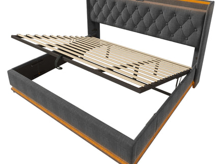 Upholstered Bed, 360 Surround LED Function, Remote Control, Hydraulic Storage Bed With USB, Type-C Charging (Without Mattress)