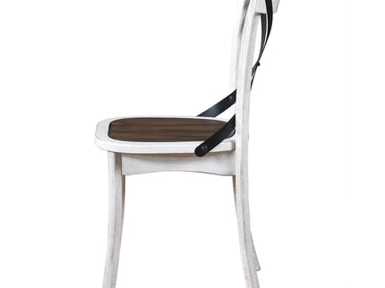 2 Pieces Set Dining Side Chair Rustic Modern Farmhouse Design Retro Design With Metal X Design - Antique Dark Oak / Antique White