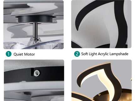 Flower Ceiling Fan With LED Dimmable Light, Flush Mount Ceiling Fan With Remote Control, Low Profile Design, 6 Speeds, Timing Function
