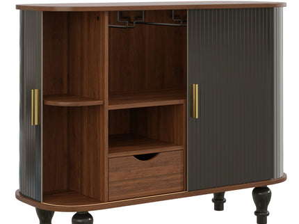 Fluted Liquor & Coffee Bar Cabinet With 6 Wine Racks And 3 Glass Holders