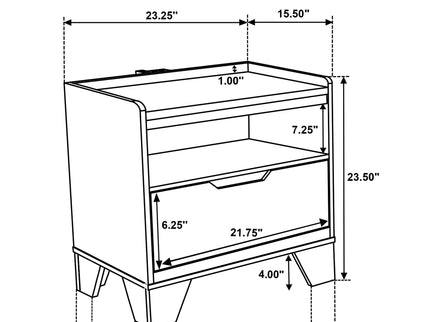 Packard - 1 Drawer Nightstand With LED Lighting And USB Charging - Oak