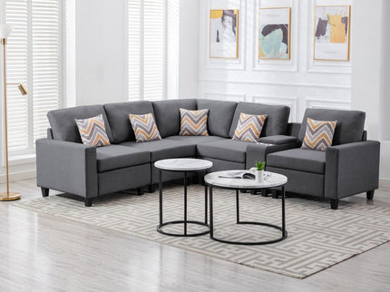 Nolan - Fabric 6 Piece Sectional Sofa With Pillows And Interchangeable Legs